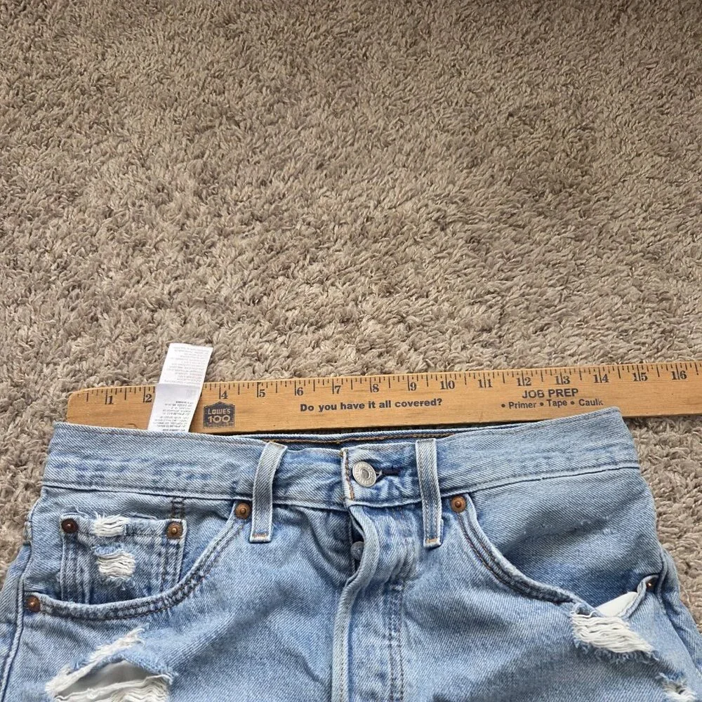 Levi's 501 Shorts Womens 27 Button Fly Cutoff Denim Jean Distressed - Picture 3 of 5
